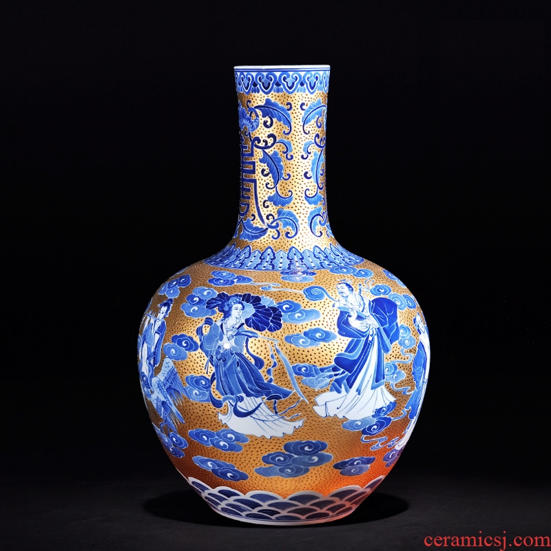 Jingdezhen ceramics high-end antique hand-painted vases gold sea tree furnishing articles in living in adornment