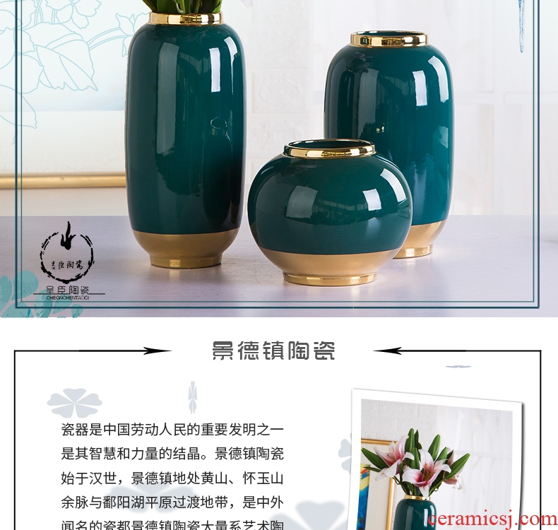 New home sitting room adornment of jingdezhen ceramic vases, creative home furnishing articles into dry vase decoration three-piece suit