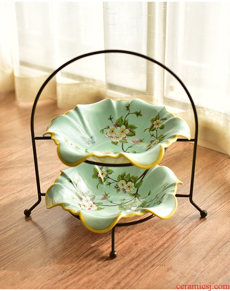 American country ceramic double murphy fruit bowl sitting room tea table of new Chinese style household, wrought iron nuts, snack plate