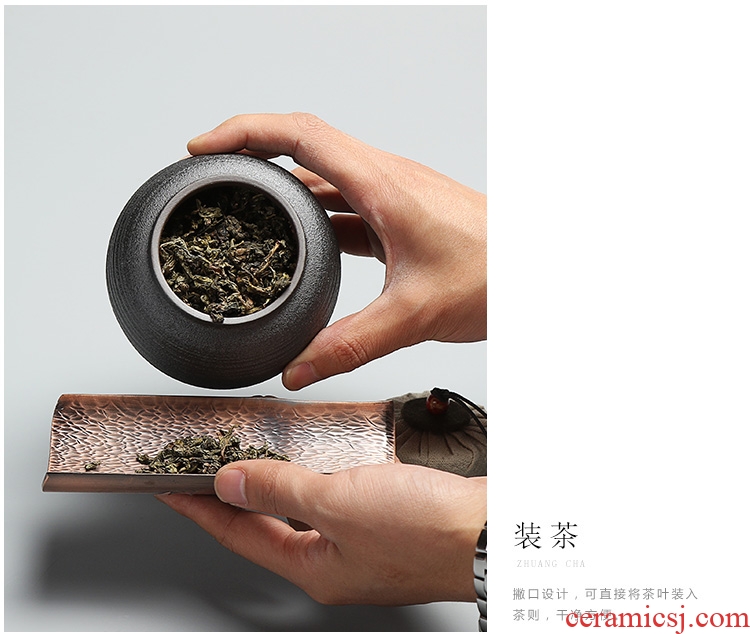 Black pottery morning cheung zen tea canister coarse pottery large firewood seal pot small ceramic wake pu 'er tea packaging