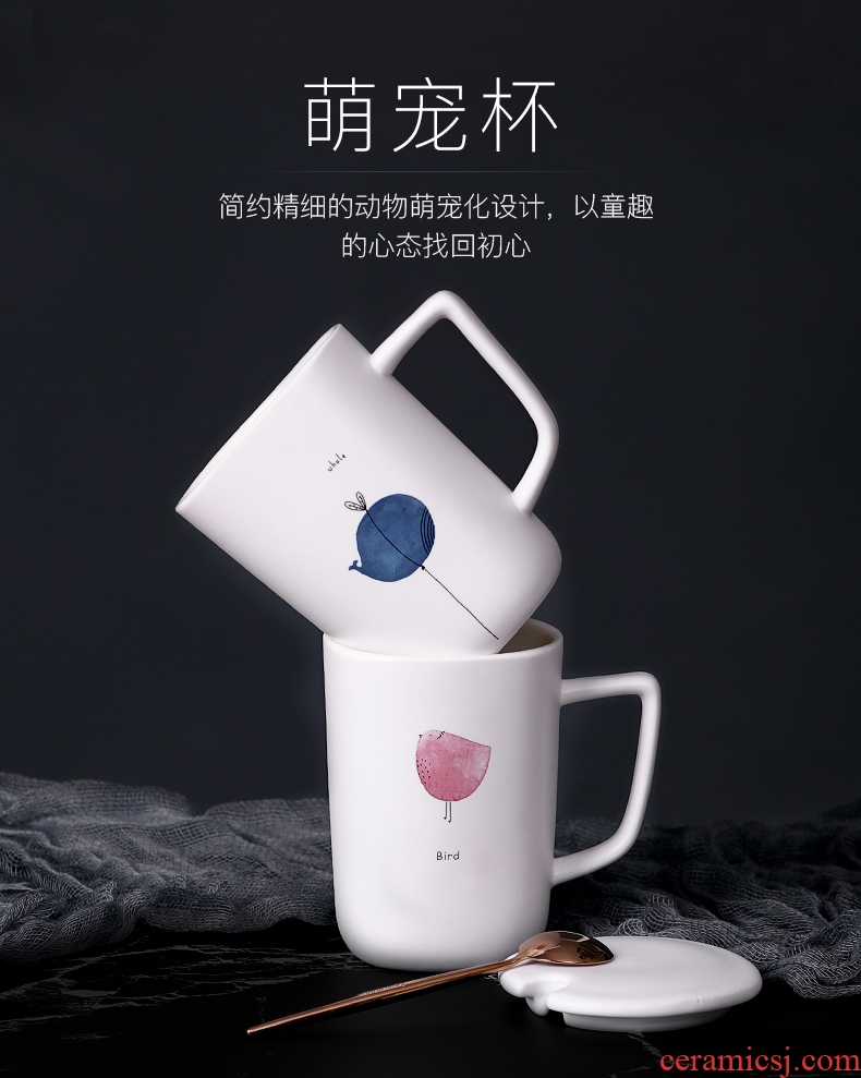 Creative ceramic cup high-capacity lovers mugs lovely han edition contracted household glass with cover a spoon
