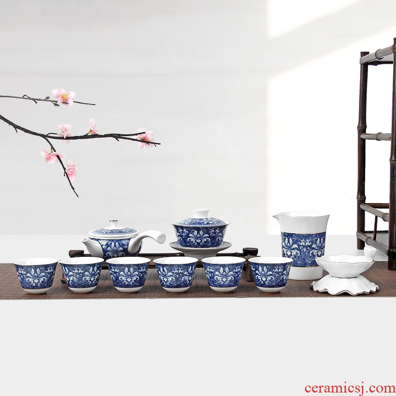 The icing on the cake kung fu tea set of blue and white porcelain ceramic Japanese household contracted tea teapot teacup gift box