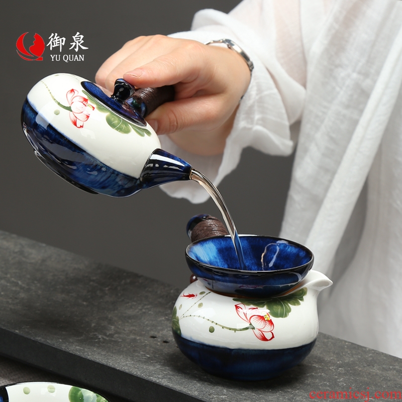 Imperial springs tureen ceramic kung fu tea set suit household contracted hand-painted Japanese tea ceremony kiln teapot tea cups