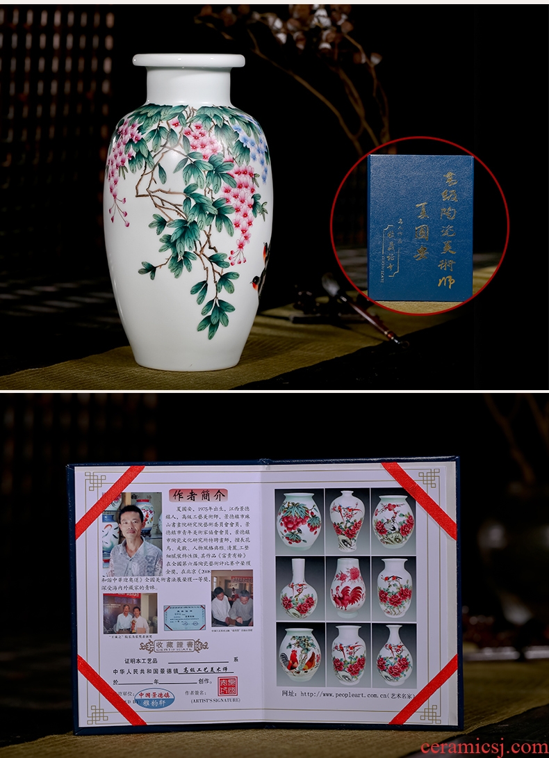 Famous master of jingdezhen ceramics hand-painted enamel vase sabingga sukdun dergici jimbi Chinese sitting room adornment is placed