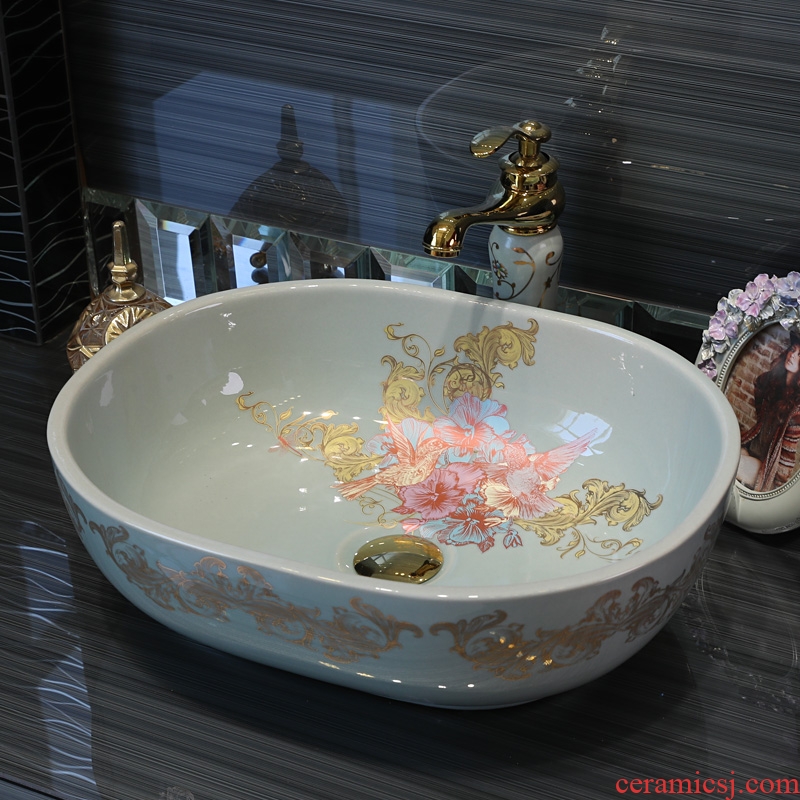 Gold cellnique stage basin sink modern fashion simple round ceramic lavatory basin blue home