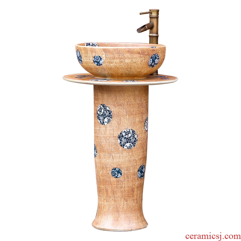 Jingdezhen ceramic column type lavatory under glaze color art basin one simple toilet ground sink