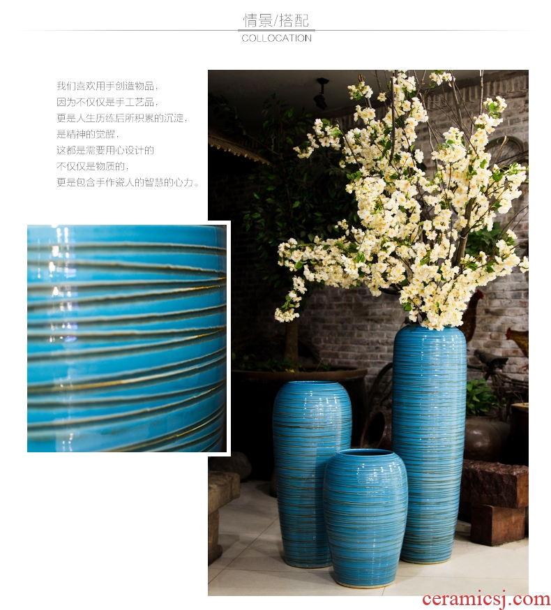Big blue vase landed sitting room lobby flower arranging place large household adornment to heavy clay ceramic vase