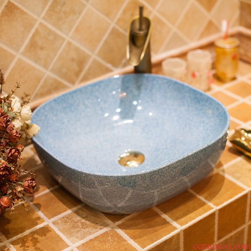 M beauty ceramic toilet stage basin sink lavatory basin square blue glaze