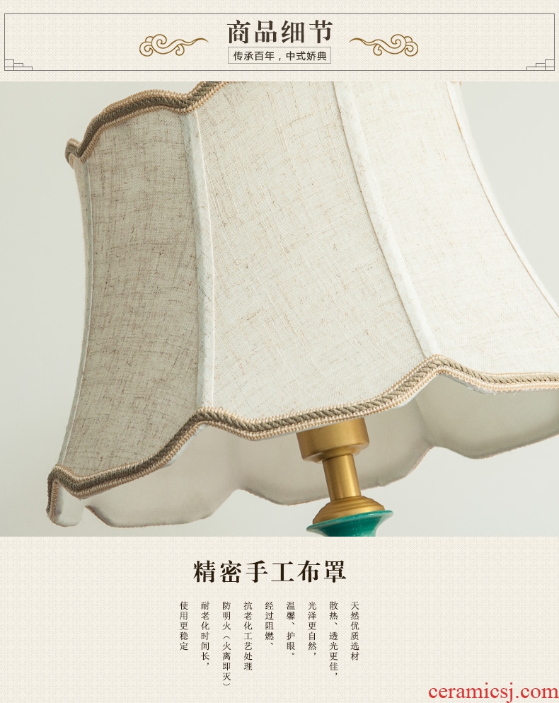 Ceramic lamp bedroom berth lamp light the luxury of modern American new Chinese style restoring ancient ways is green sweet full copper lamps and lanterns