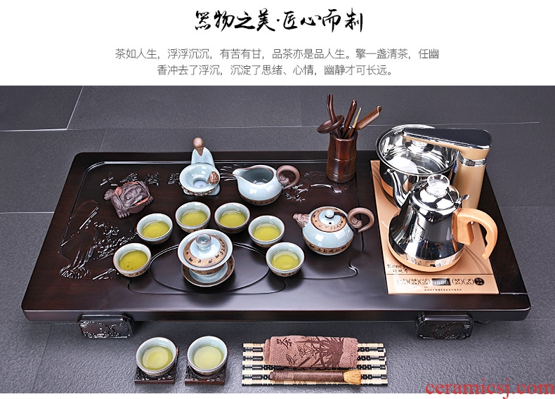 HaoFeng violet arenaceous kung fu tea set suit household ebony wood tea tray tea tea ceramic teapot teacup