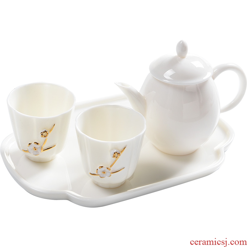 Japanese ceramic porcelain god kung fu tea sets the little tray built white porcelain household contracted travel teapot tea cups