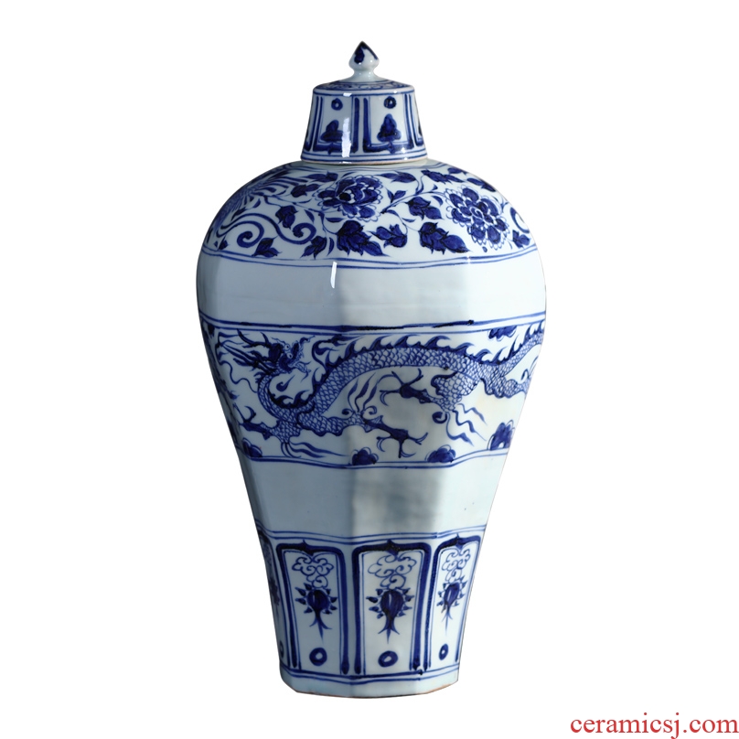 Jingdezhen ceramics antique hand-painted Ming yuan blue and white porcelain dragon vase sitting room home furnishing articles