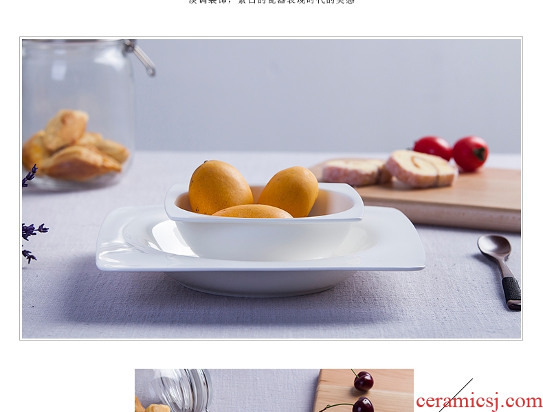 Pure white bone porcelain ceramic snack plate salad dish bowl of fruit bowl dish dish square LIDS, western-style food dish dishes