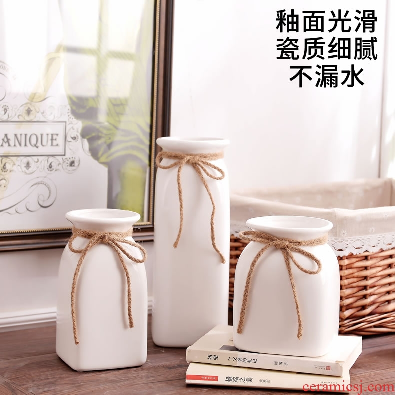 Jingdezhen ceramic contracted white rope vase small pure and fresh and dried flowers flower arrangement sitting room home furnishing articles