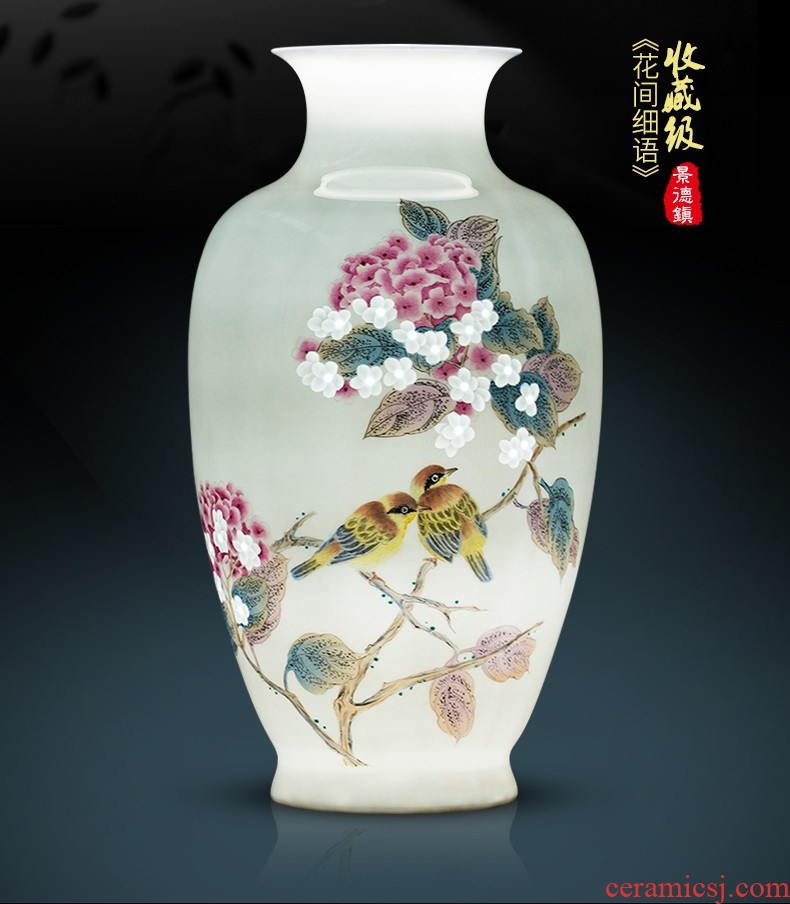 Jingdezhen ceramic vase pastel hand-painted thin foetus carving exquisite modern Chinese style living room porch decoration furnishing articles