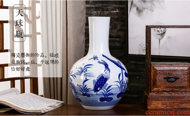 Jingdezhen ceramics hand-painted household adornment blue and white porcelain vase carving handicraft sitting room ark furnishing articles