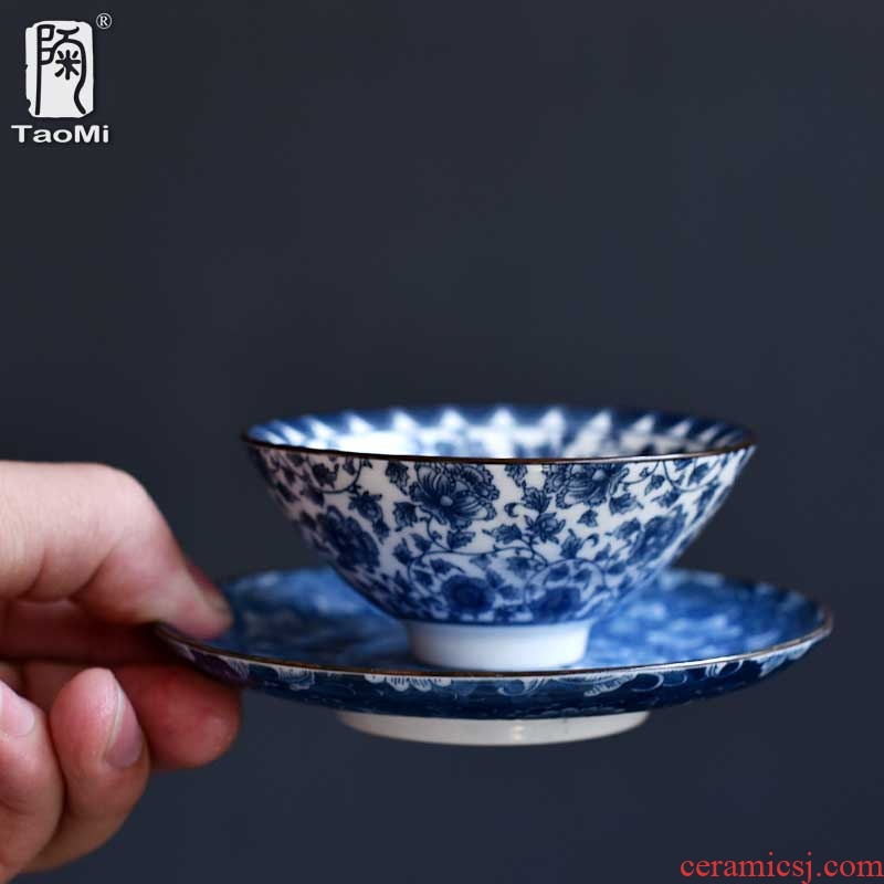Tao fan restoring ancient ways is blue and white porcelain coarse pottery teacup pad small butterfly saucer insulation pad bearing small pot of tea cup pot pad