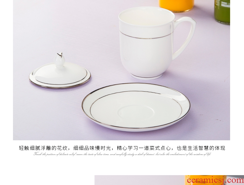 Jingdezhen bone porcelain ceramic tea set, cup hotel meeting custom home with cover glass paint edge tea cups