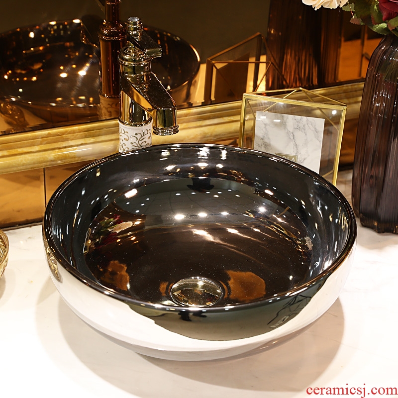 Gold cellnique jingdezhen ceramics stage basin of continental silver lavatory circle the basin that wash a face basin of wash one hotel