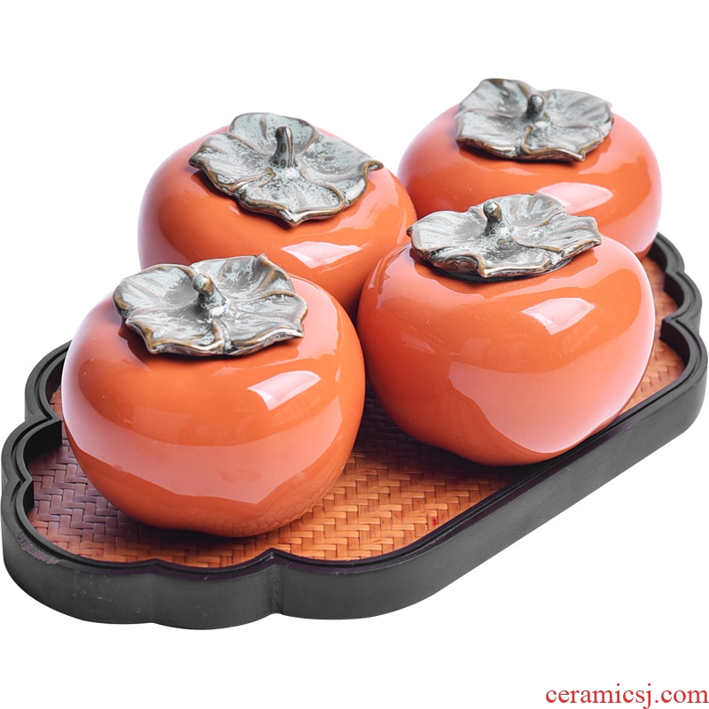 Tao fan ceramic persimmon tea caddy seal storage tanks small POTS kung fu tea set up clearance