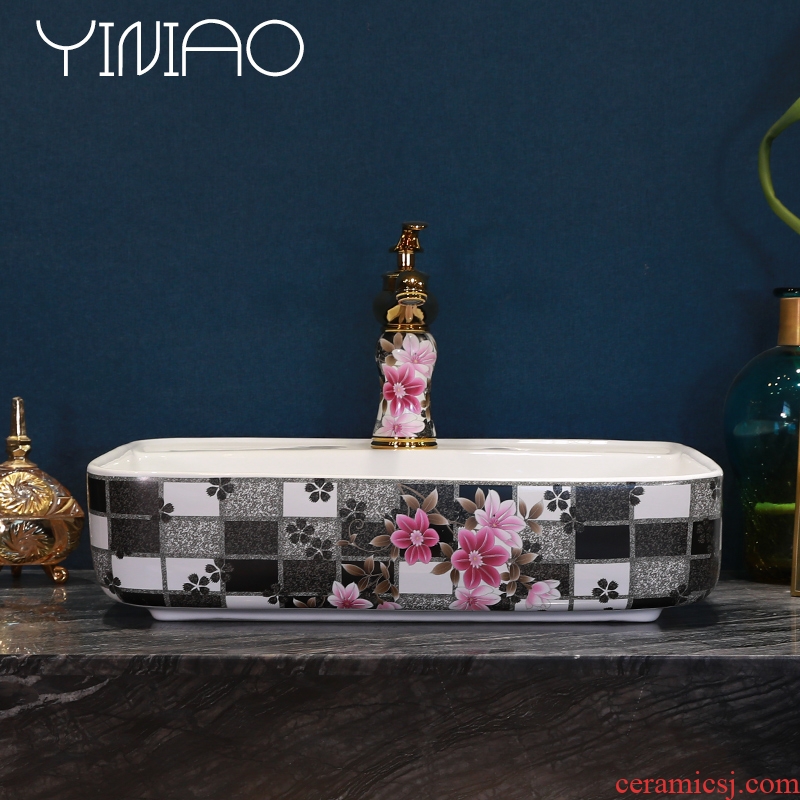 Jingdezhen stage basin of continental basin bathroom ceramic face basin household basin sink rectangular art