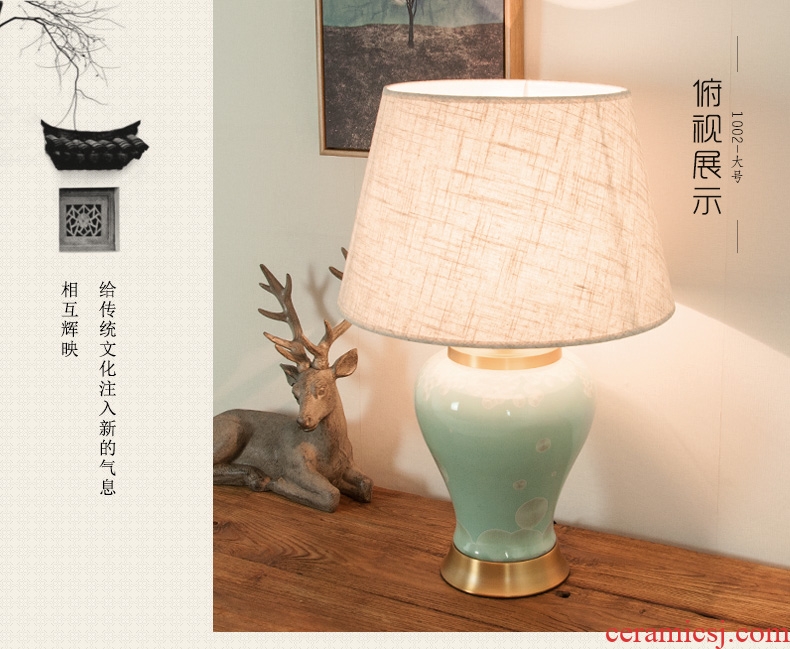 Jingdezhen ceramic desk lamp light full copper American luxury berth lamp of contemporary and contracted Europe type rural study sitting room adornment