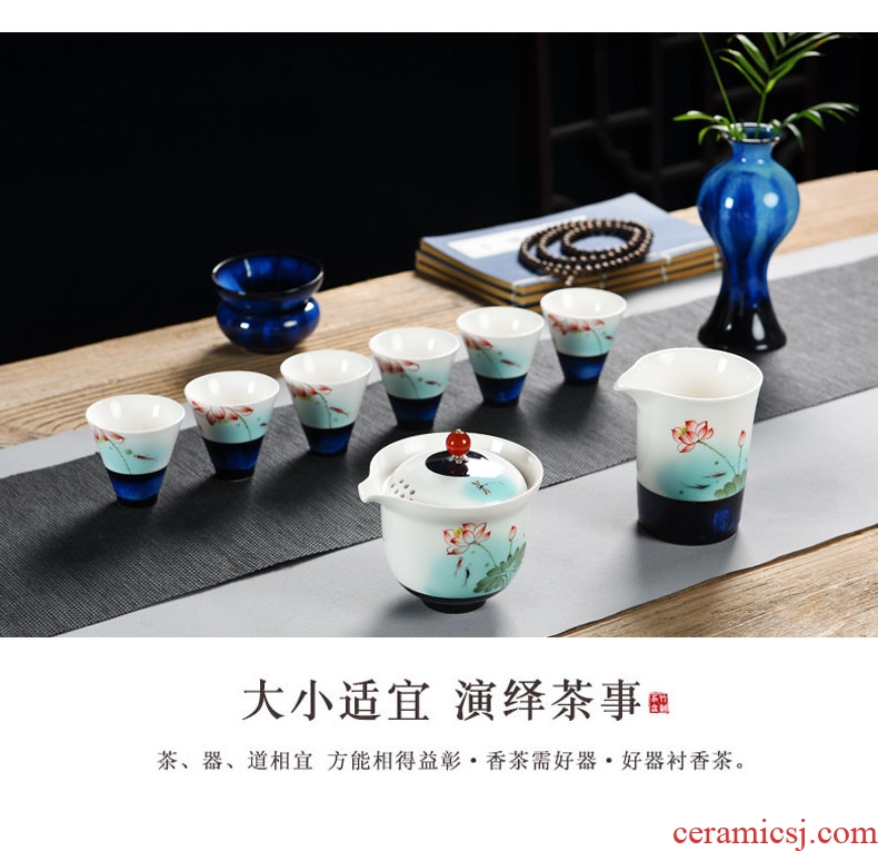 Kung fu imperial springs hand-painted lotus little teapot ceramic household utensils pure manual single pot teapot