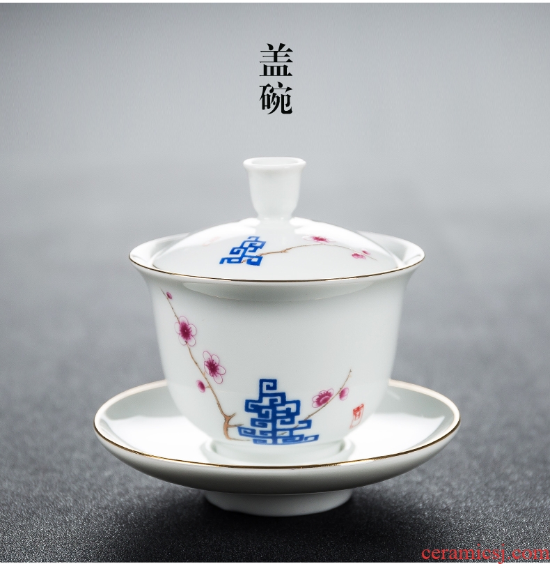 Bin, white porcelain kung fu tea set home office of a complete set of hand-painted ceramic tureen cup teapot gift boxes