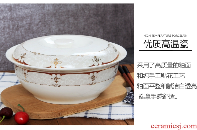 Lead-free bone porcelain of jingdezhen ceramics pan Korean tableware household with cover large saucepan soup basin can be microwave porcelain