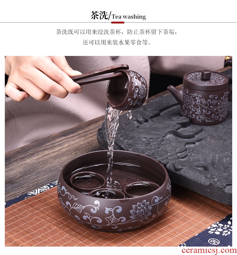 HaoFeng violet arenaceous kung fu tea tea ware household gift of a complete set of tea cups ceramic tea set