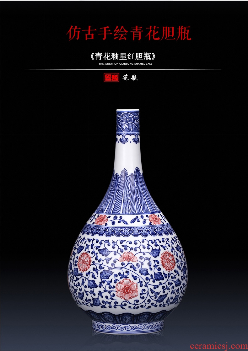 Jingdezhen ceramics creative manual imitation kangxi blue and white porcelain vases, new Chinese style sitting room adornment is placed