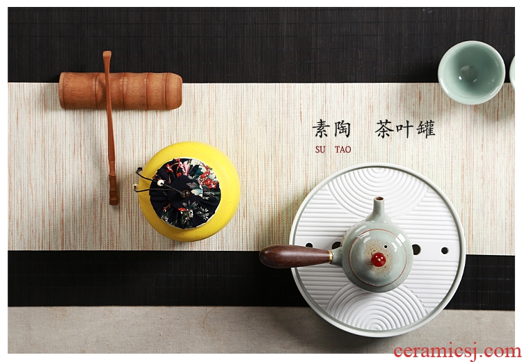 Gorgeous young caddy ceramic POTS trumpet pu 'er tea sealing box of tea packaging tin box tea boxes, tea sets