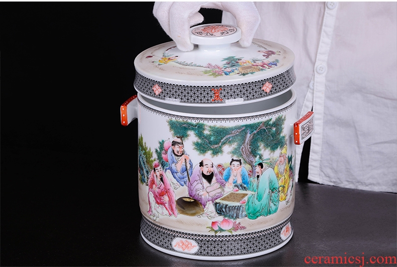 Jingdezhen ceramic hand-painted caddy large puer tea pot box general household handmade quality restoring ancient ways