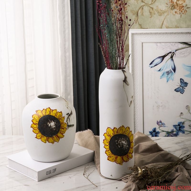 Jingdezhen ceramics plug stem vases, contemporary and contracted hand-painted art vases, small pure and fresh and the bedroom TV ark furnishing articles