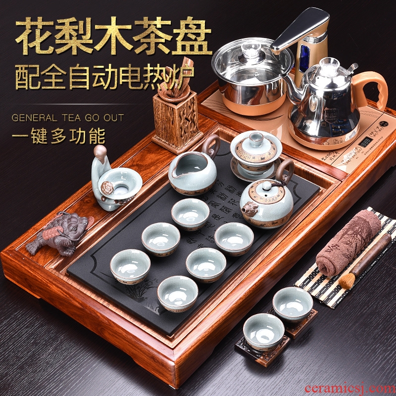 HaoFeng kung fu tea set ceramic teapot automatic four unity hua limu tea table ground suit household electric heating furnace