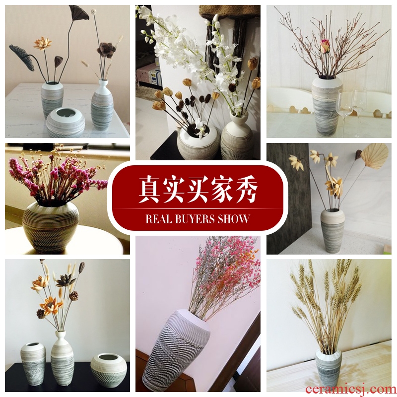 Vintage vase dried flower adornment is placed the sitting room TV wine table flower arranging art ceramic coarse pottery zen POTS