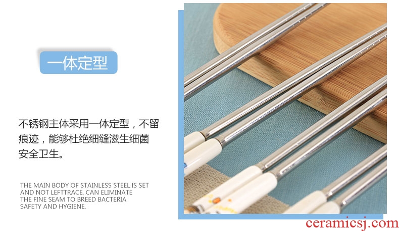 Household ceramic handle parent-child creative family no cute suit portable stainless steel chopsticks tableware