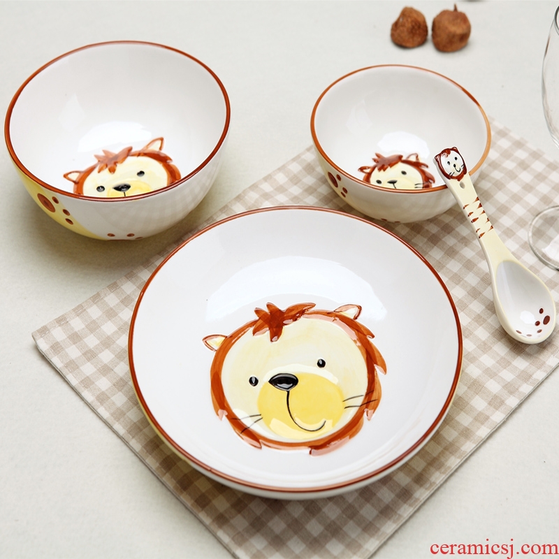 Jingdezhen dishes suit Korean creative contracted hand-painted tableware children lovely home 4 only eat rice bowls