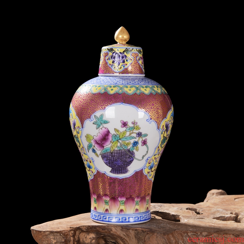 Jingdezhen ceramic high-end antique qianlong gold bottle plum colored enamel vase household adornment process sitting room furnishing articles