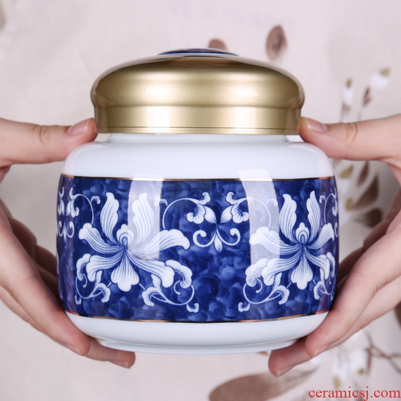 Thyme tang household ceramic tea pot with cover POTS of blue and white porcelain tea boxes tea barrel wake receives storage tanks