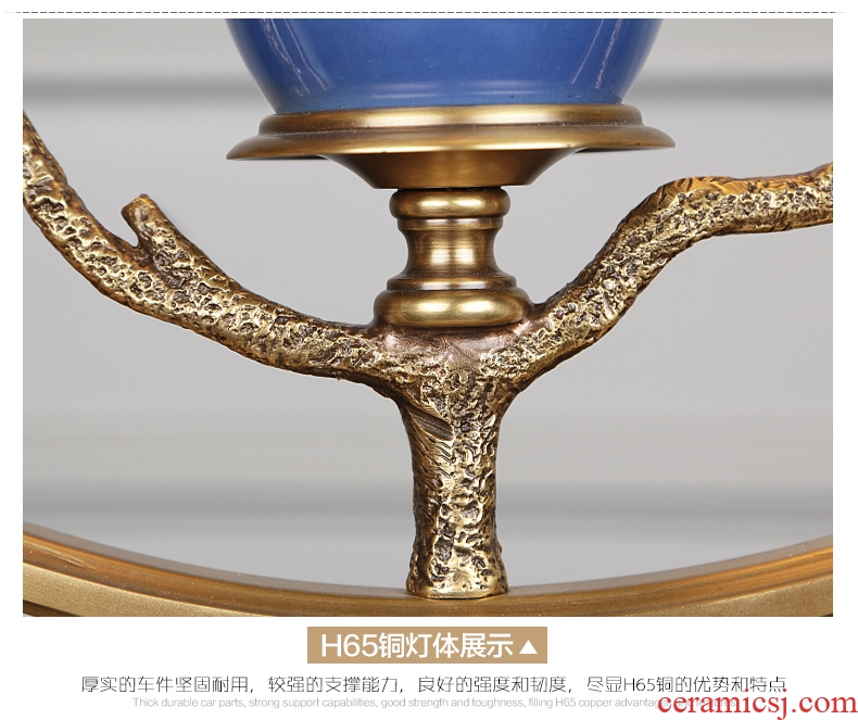 Emperor sitting room study all ceramic desk lamp new Chinese style villa brass lamp of bedroom the head of a bed of high-end jade chandeliers