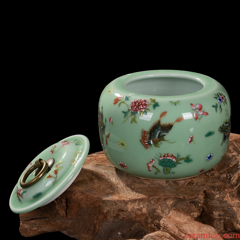 Jingdezhen ceramics pea green archaize caddy storage tank snack jars household adornment handicraft furnishing articles