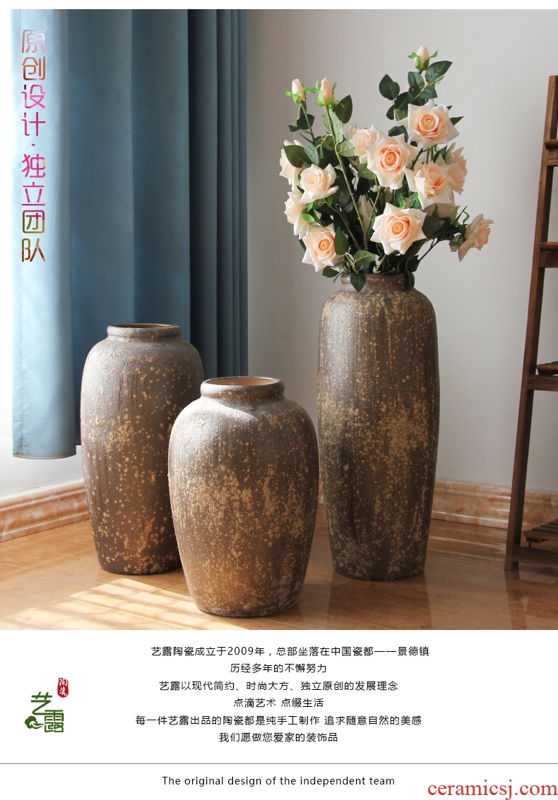 Art show variable flower flower implement of new Chinese style hotel ceramic decoration sitting room porch coarse pottery vase landing