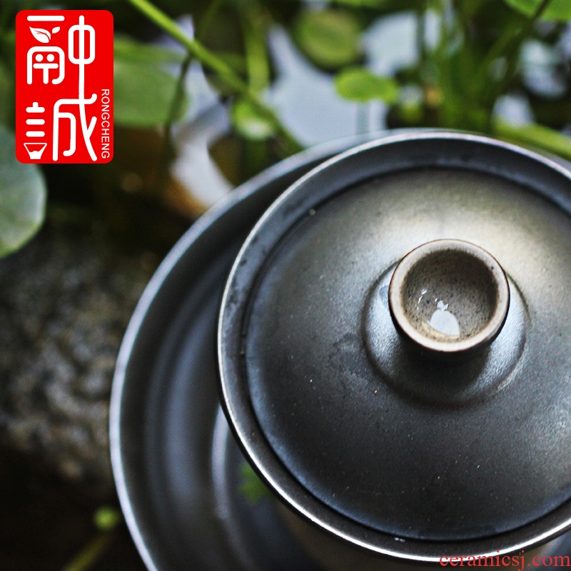 Melts if black pottery tea zen tureen ceramic glaze bowl three large kung fu tea tea bowl