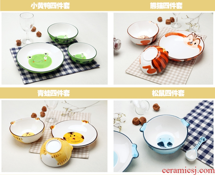 Jingdezhen dishes suit Korean creative contracted hand-painted tableware children lovely home 4 only eat rice bowls