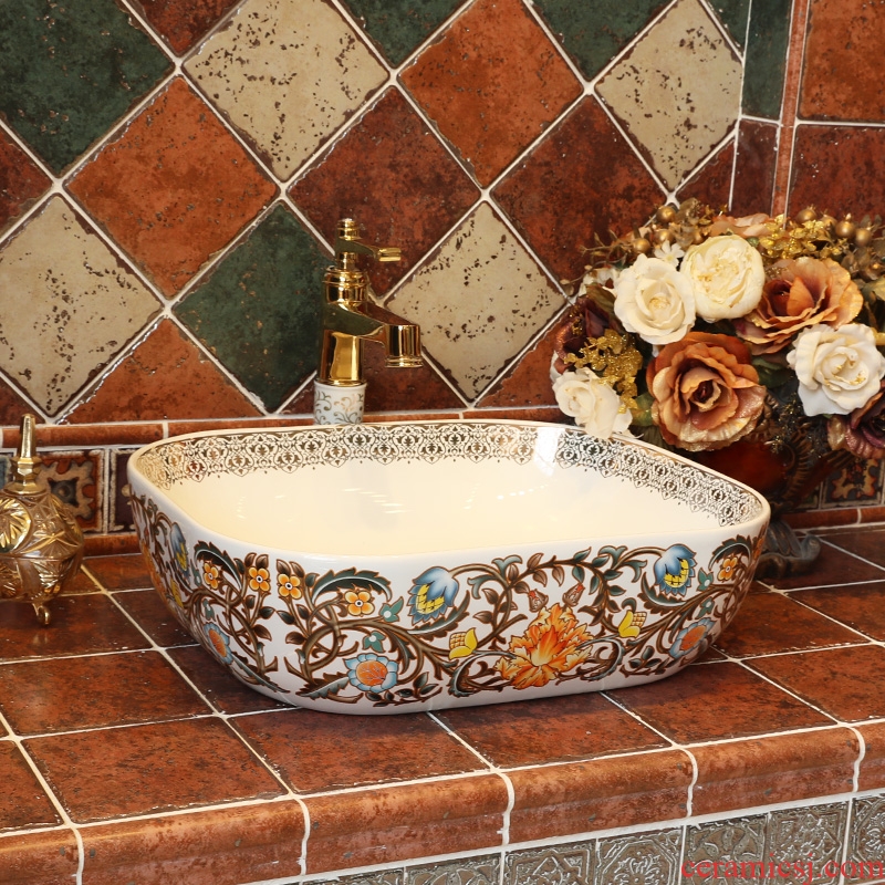 Gold cellnique jingdezhen ceramic lavabo that defend bath lavatory basin hand basin stage art rectangular center of the earth