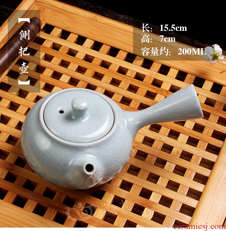 Jade art your kiln side blue ceramic pot of single teapot day kung fu tea set side pot of Japanese wood handle agate POTS