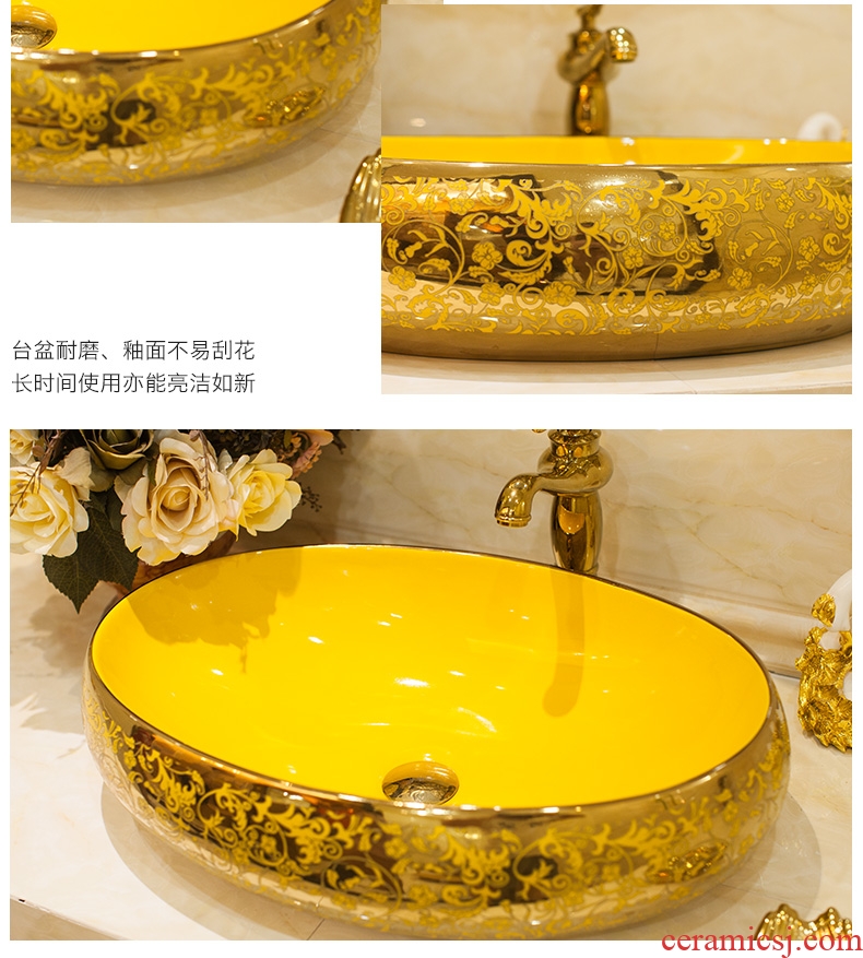 On the ceramic POTS on the oval wash gargle lavabo lavatory basin bathroom art basin of household