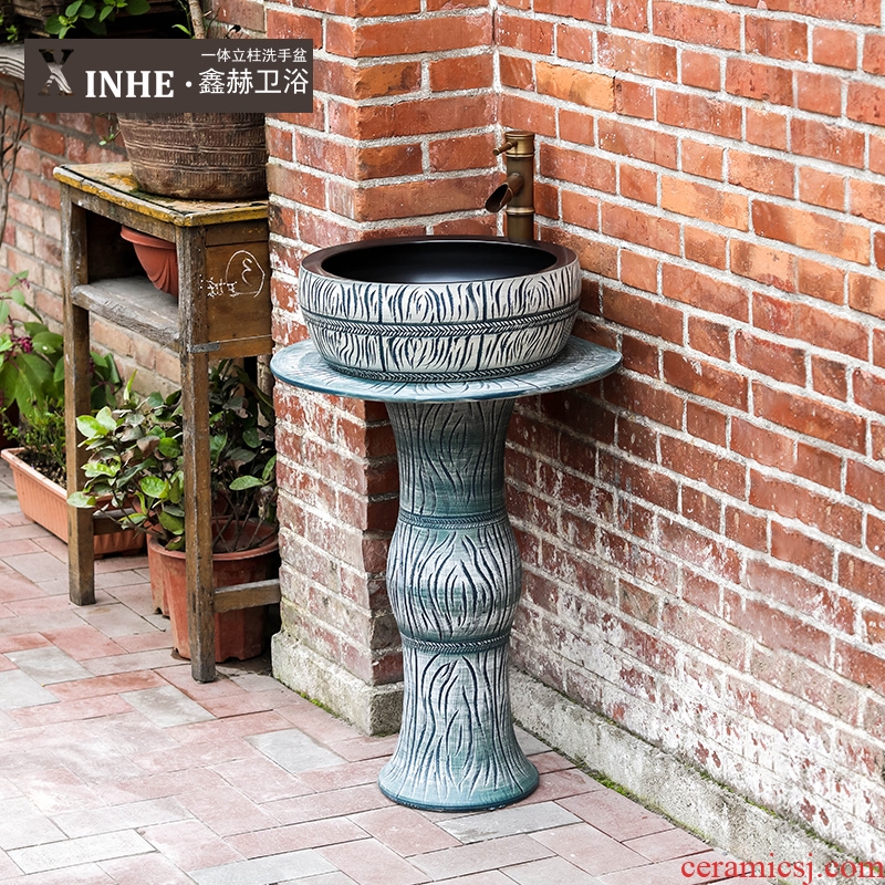 Ceramic column basin household outdoor art one outdoor balcony toilet floor type washs a face basin sink