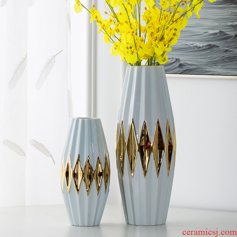 Jingdezhen porcelain white place golden vase Nordic ins large flowers sitting room decoration home decoration